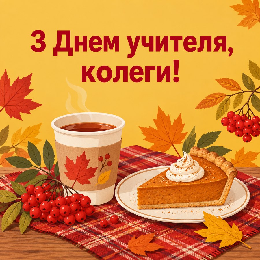З Днем учителя, колеги! - листівка з привітанням з Днем вчителя колегам