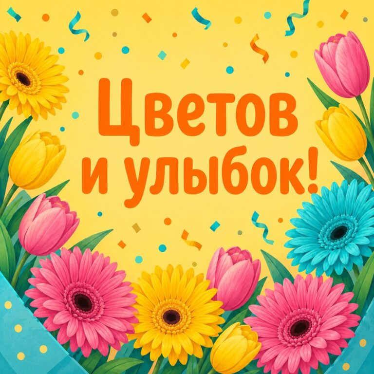 Цветов и улыбок! - открытка с поздравлением женщине
