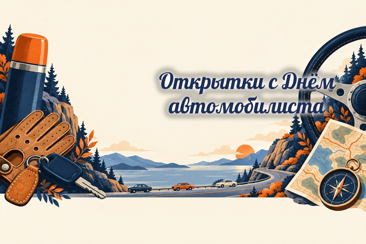 Открытки с Днём автомобилиста: ключ, руль и карта