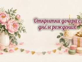 Открытки дочери: пионы, торт и макаруны