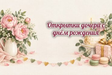 Открытки дочери: пионы, торт и макаруны