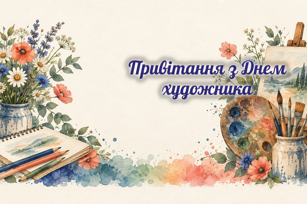 До Дня художника: палітра, пензлі і квіти у банці з фарбою