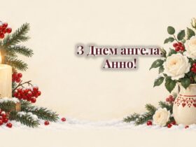 Листівки з Днем ангела Анни: свічка, зимові ягоди і білі квіти