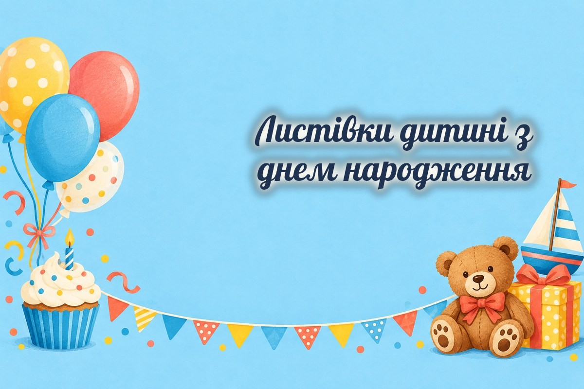 Листівки дитині: кульки, капкейк, ведмедик і кораблик