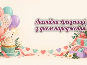 Листівки хрещениці: кульки, капкейк, ромашки і макаруни