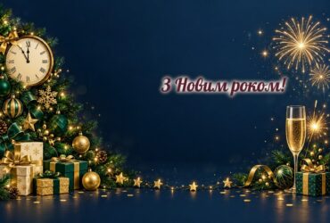 Листівки з Новим роком: ялинка, подарунки, годинник і святковий салют
