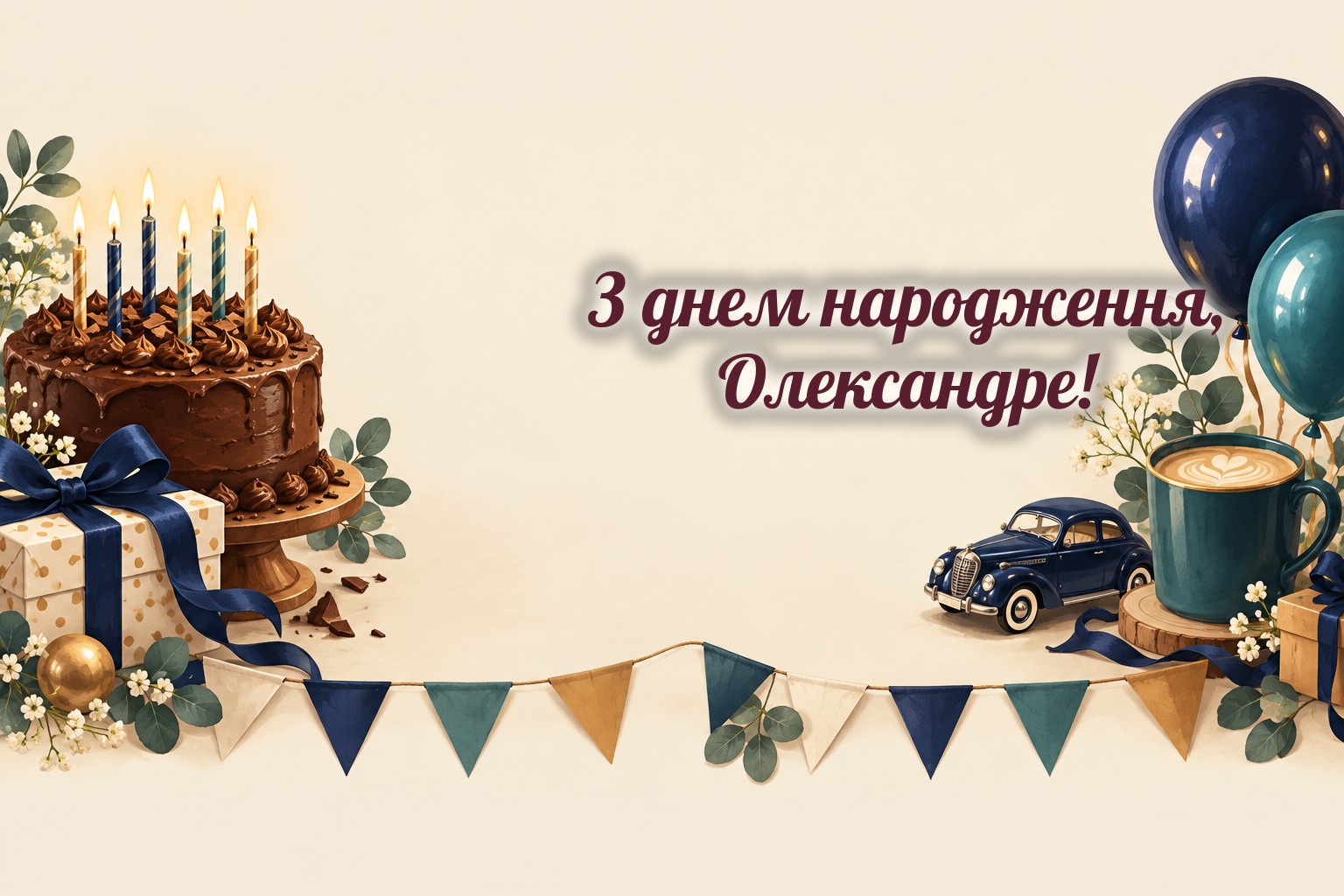 З днем народження, Олександре: шоколадний торт, подарунок і кульки