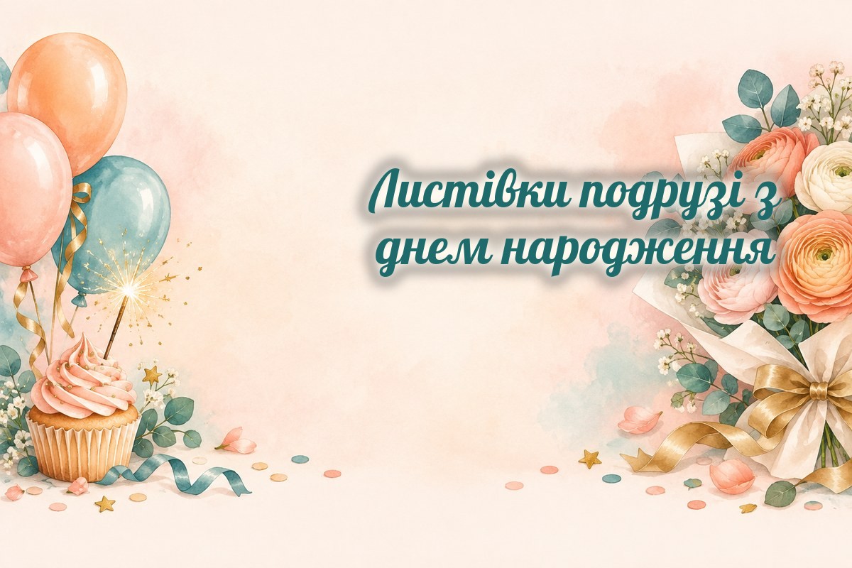 Листівки подрузі: кульки, капкейк і букет ранункулюсів