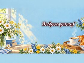 Листівки з добрим ранком: чашка кави, сонце у вікні і квіти