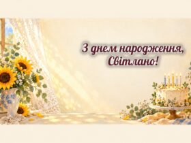 З днем народження, Світлано: сонячні промені, соняшники і торт зі свічками