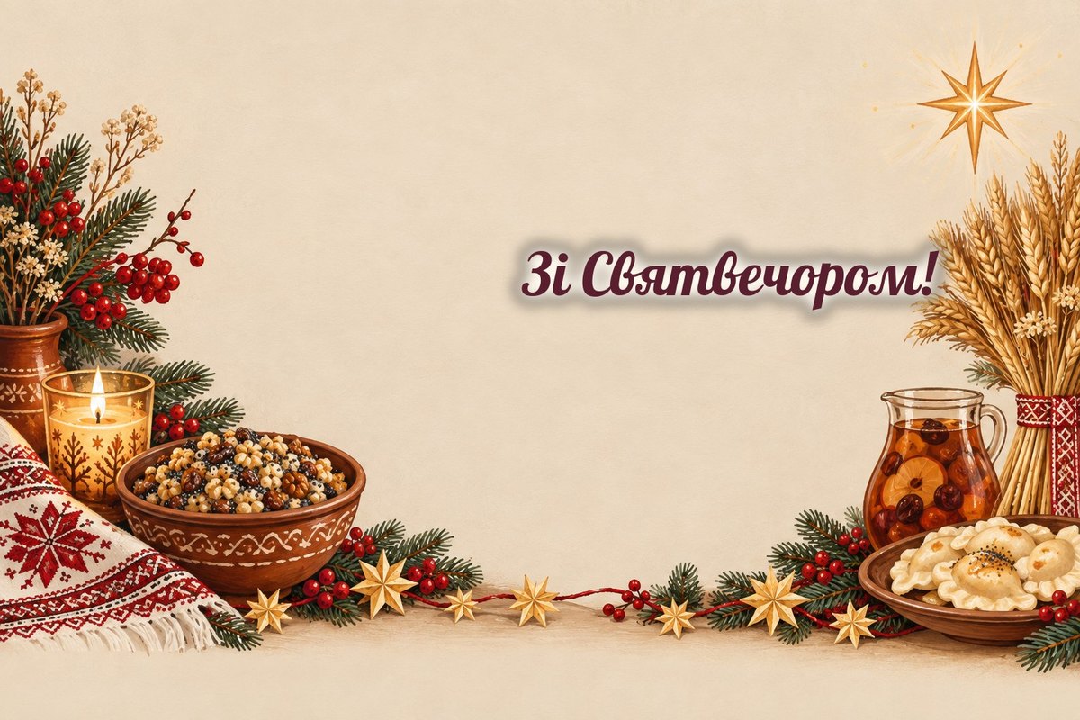 Листівки зі Святвечором: кутя, свічка, дідух і різдвяна зірка