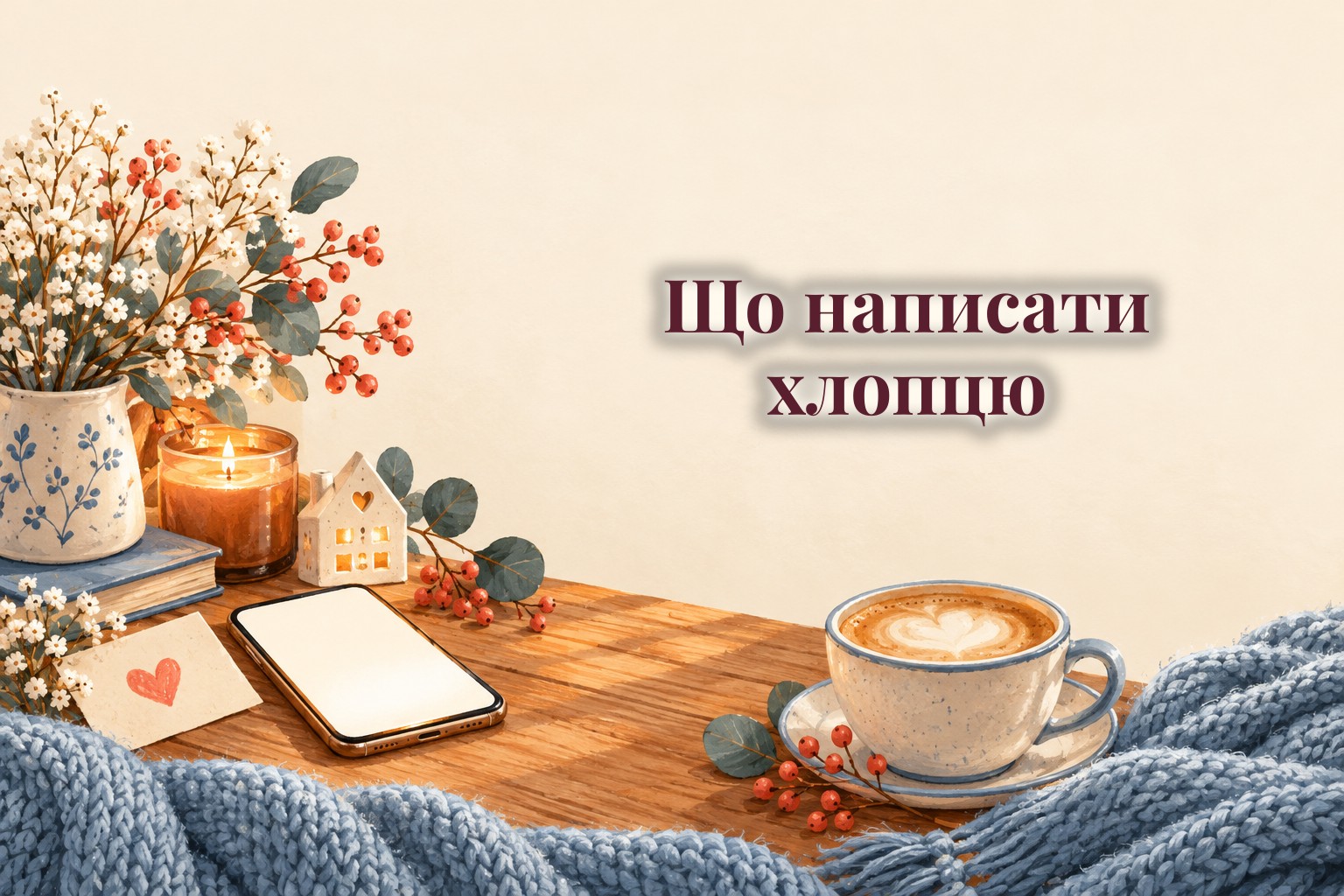Смартфон на столі поруч із чашкою кави і листочком із сердечком
