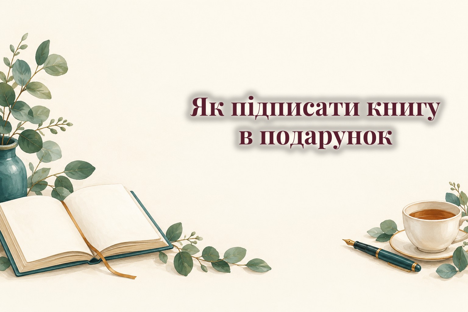 Розгорнута книжка з чистим форзацом і ручка