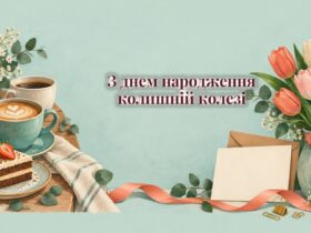 Дві чашки кави, листівка і букет на столі