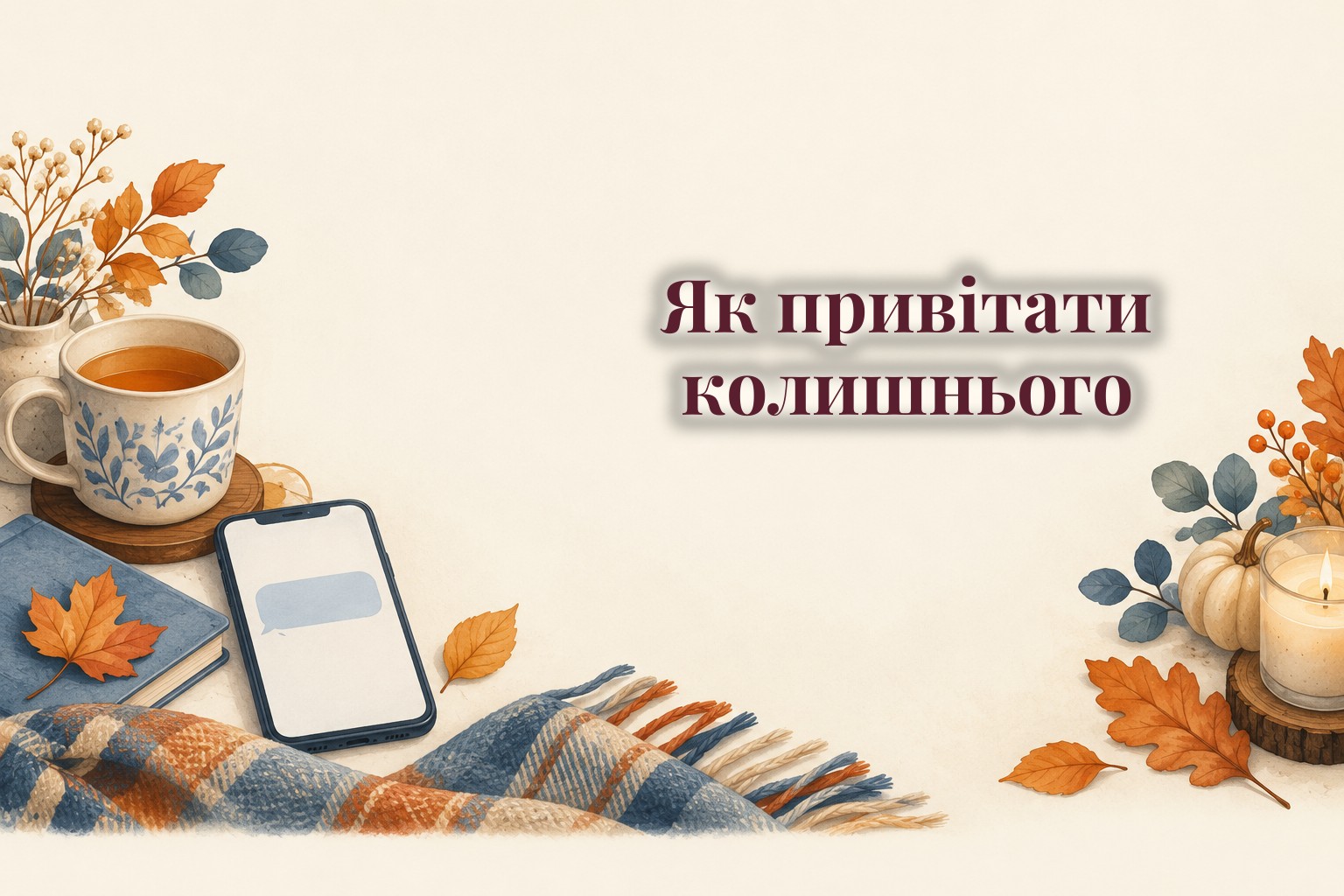 Телефон із порожнім повідомленням, чашка чаю і осіннє листя