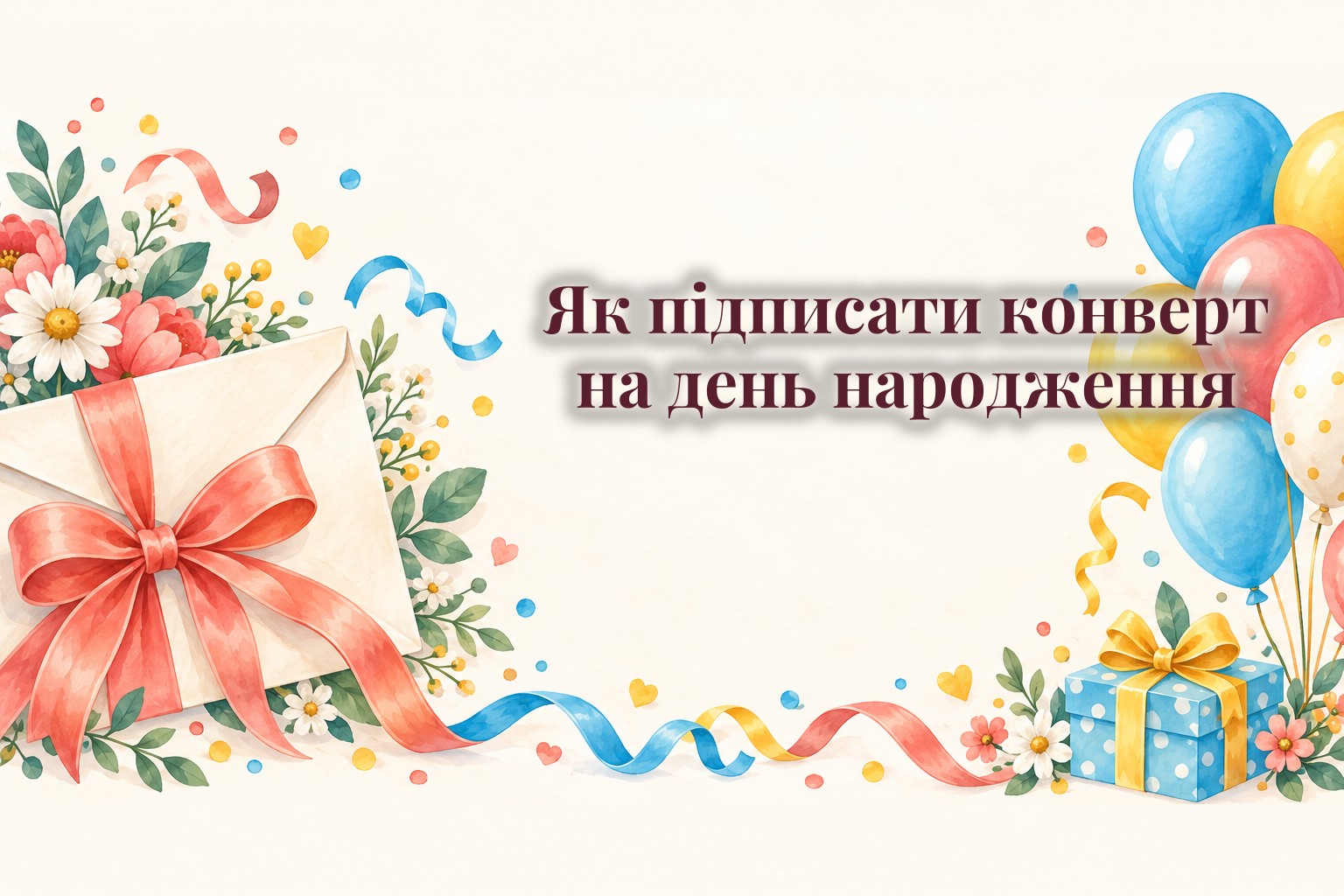 Святковий конверт з бантом і повітряні кульки