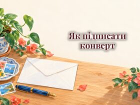 Поштовий конверт без написів, ручка і марки на столі