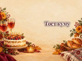 Святковий стіл з келихами, тортом зі свічками і вишитою серветкою