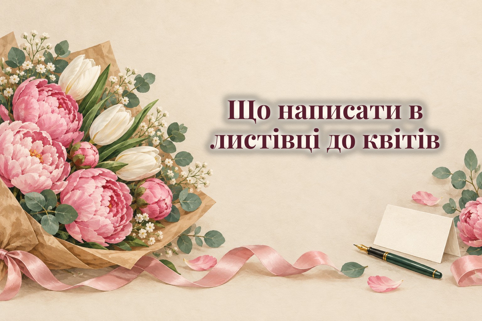 Букет півоній і чиста листівка до квітів
