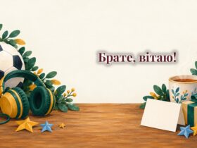Листівка, мʼяч, навушники і кружка гарячого чаю