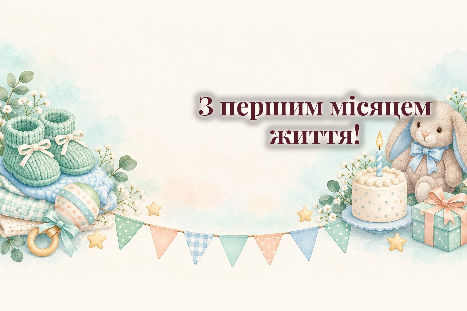 Дитячі пінетки, брязкальце і маленький торт