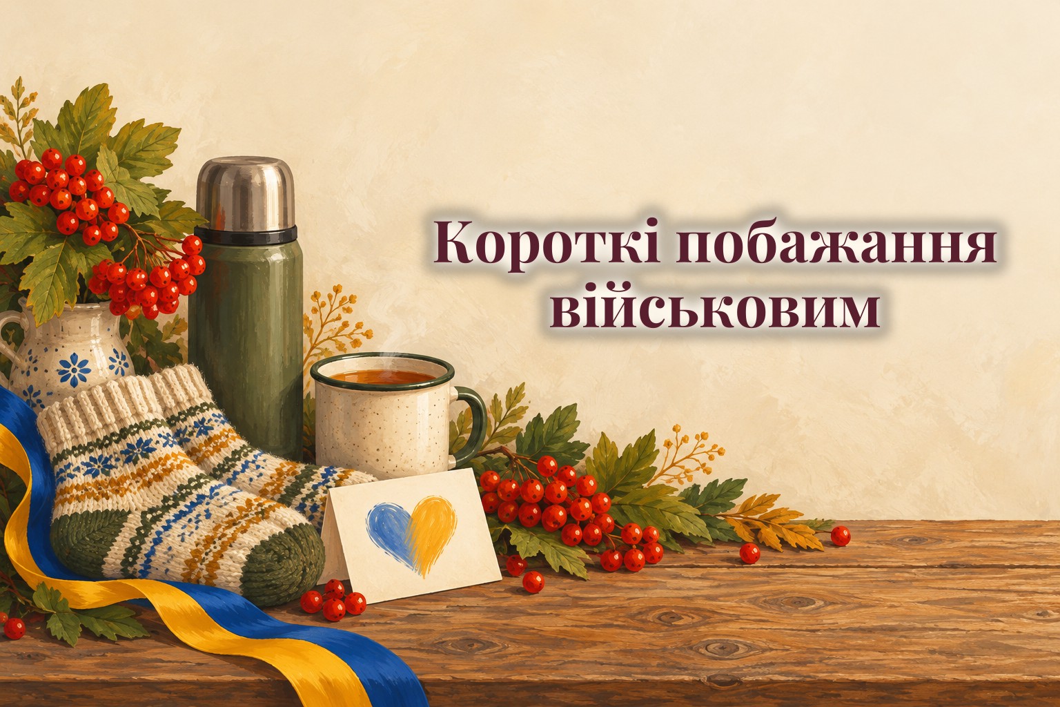 Листівка з сердечком, теплі шкарпетки і термос на столі