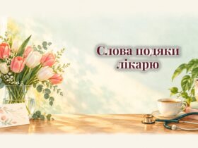 Тюльпани, листівка-подяка, стетоскоп і чашка чаю на столі