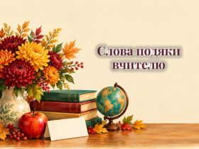 Букет квітів, книжки, глобус і яблуко на вчительському столі