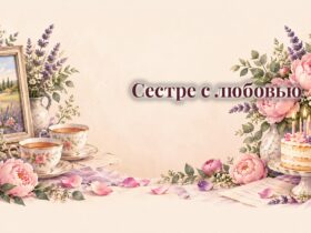 Две чашки чая, пионы и торт со свечами