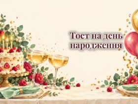 Святковий стіл із тортом зі свічками, келихами і повітряними кульками