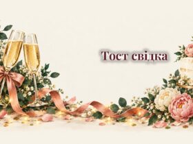 Келихи з бантом, весільний торт і букет півоній