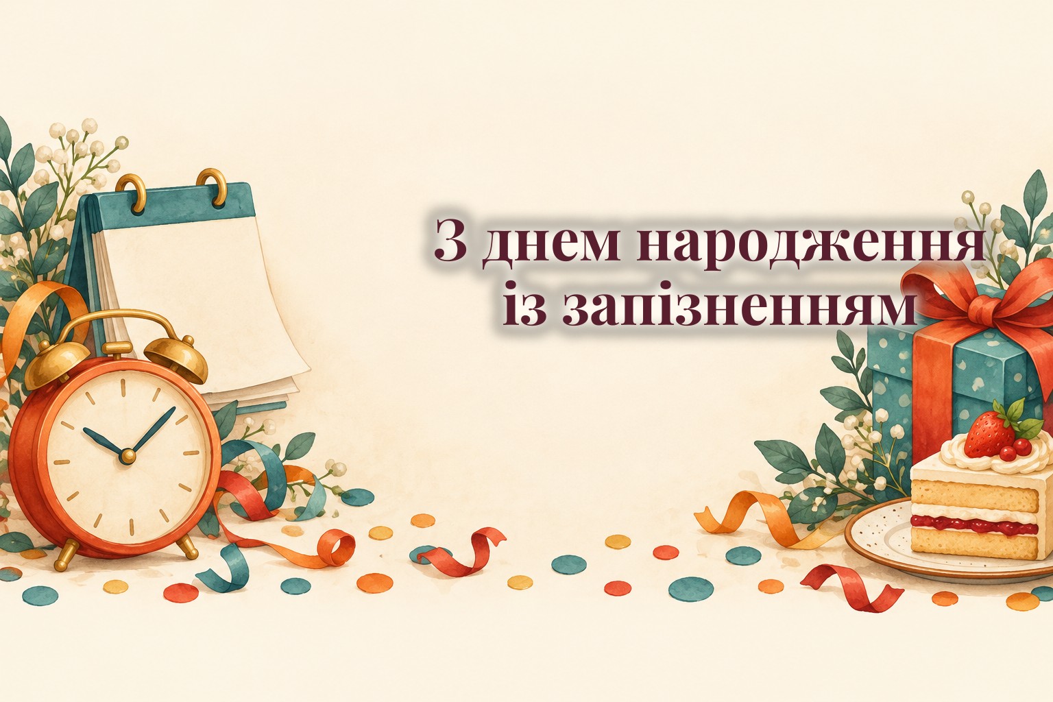 Календар, будильник і подарунок зі стрічкою