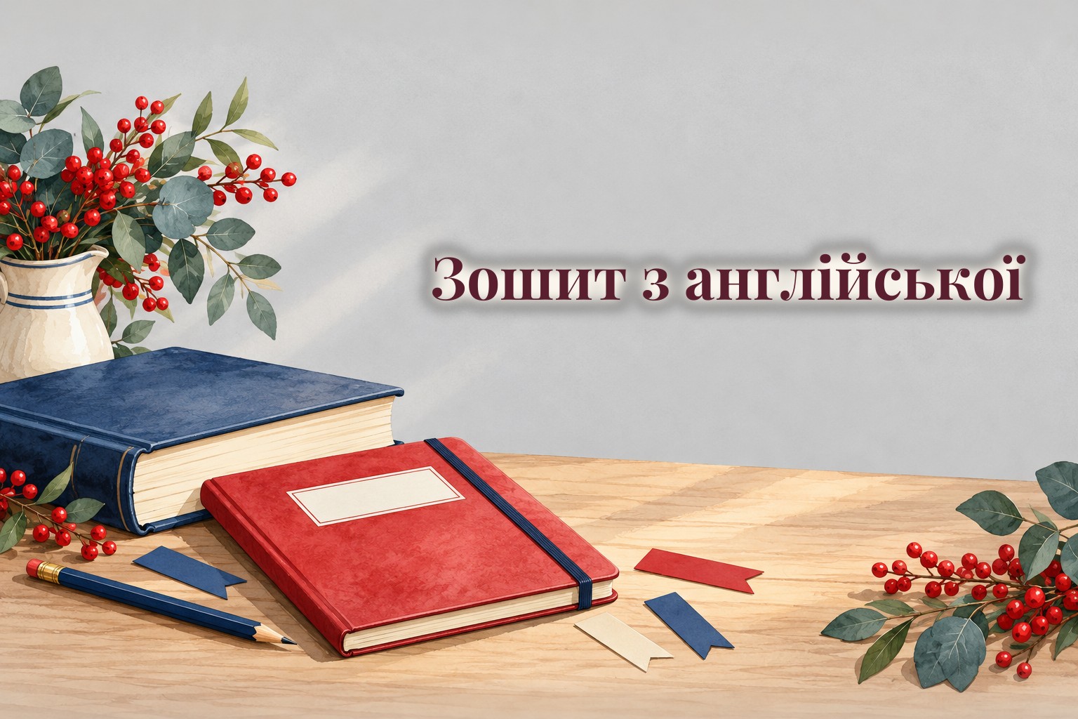 Зошит, англійський словник і кольорові закладки на столі