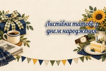Листівки татові: кава, подарунок, годинник і соняхи