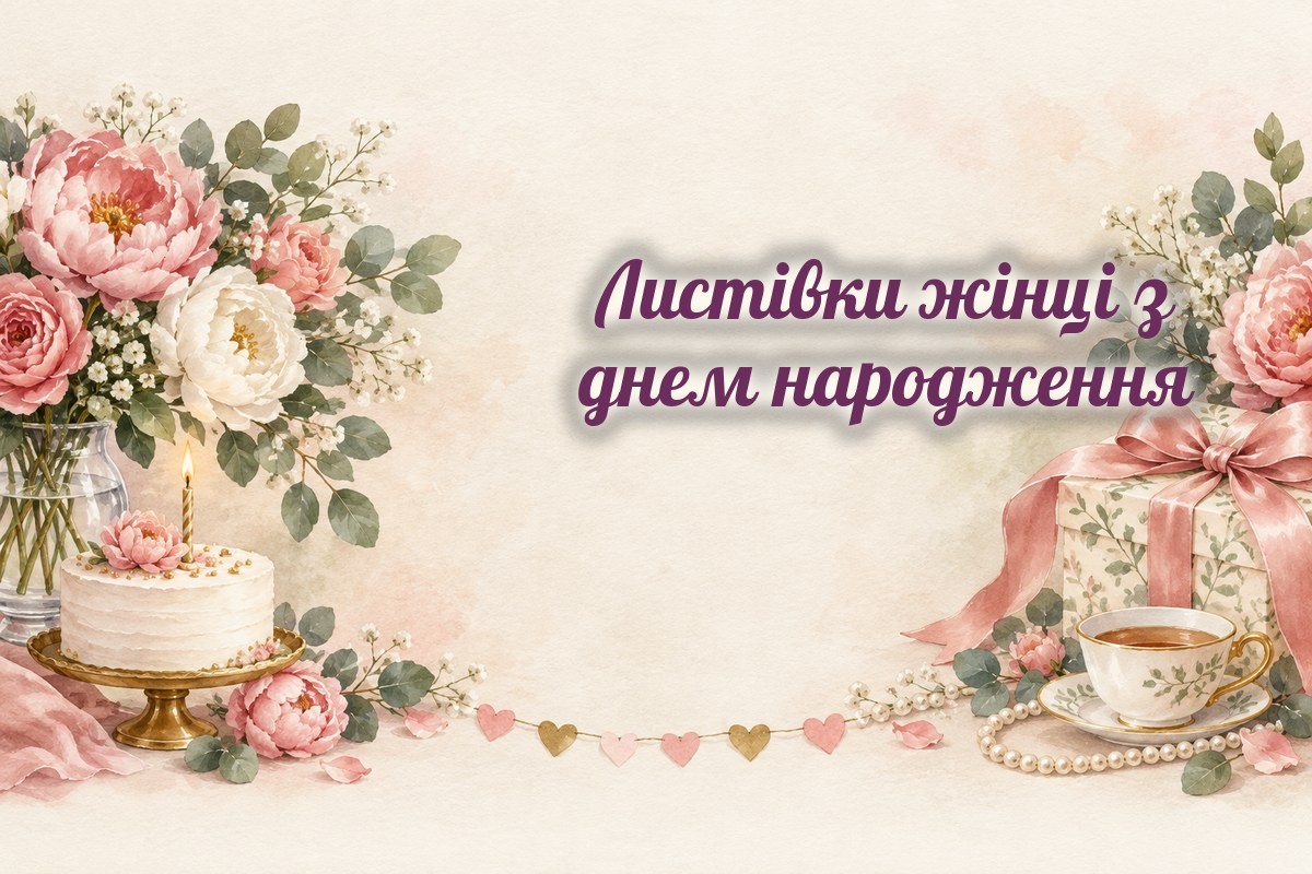 Листівки жінці: півонії, торт, чай і перли