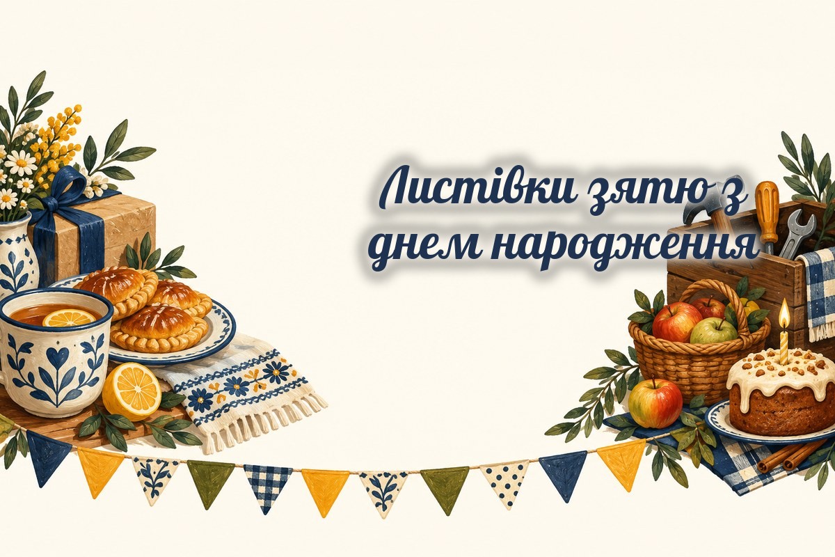 Листівки зятю: чай з лимоном, пиріжки, ящик з інструментами і яблука