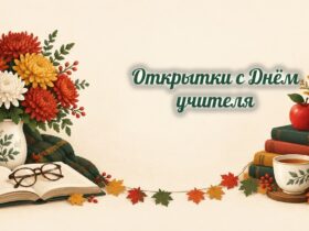Открытки с Днём учителя: хризантемы, книга, доска и яблоко