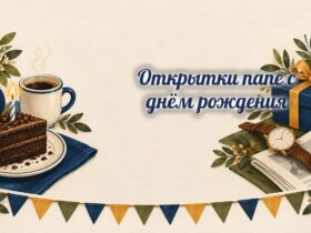 Открытки папе: торт, кофе, часы и подарок